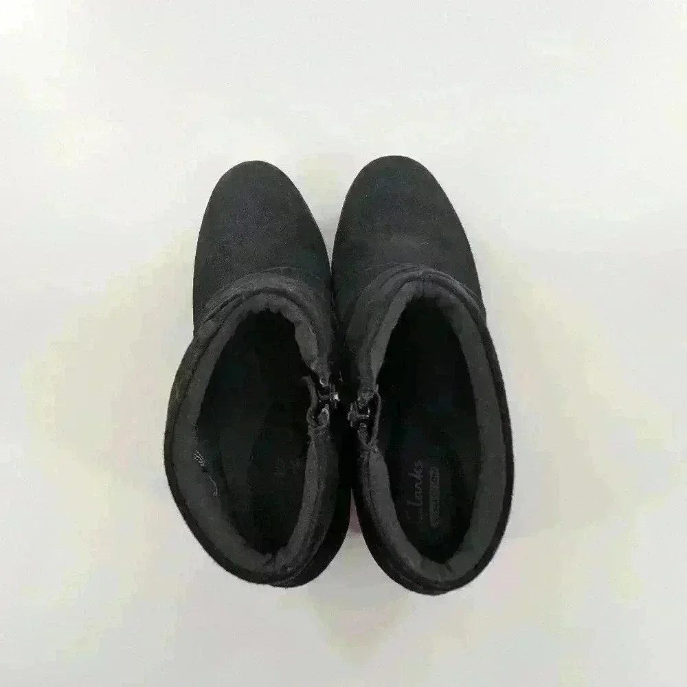 Clarks Collection Boots Womens 5.5M Slip On Zip Ankle Bootie Black Leather Heels